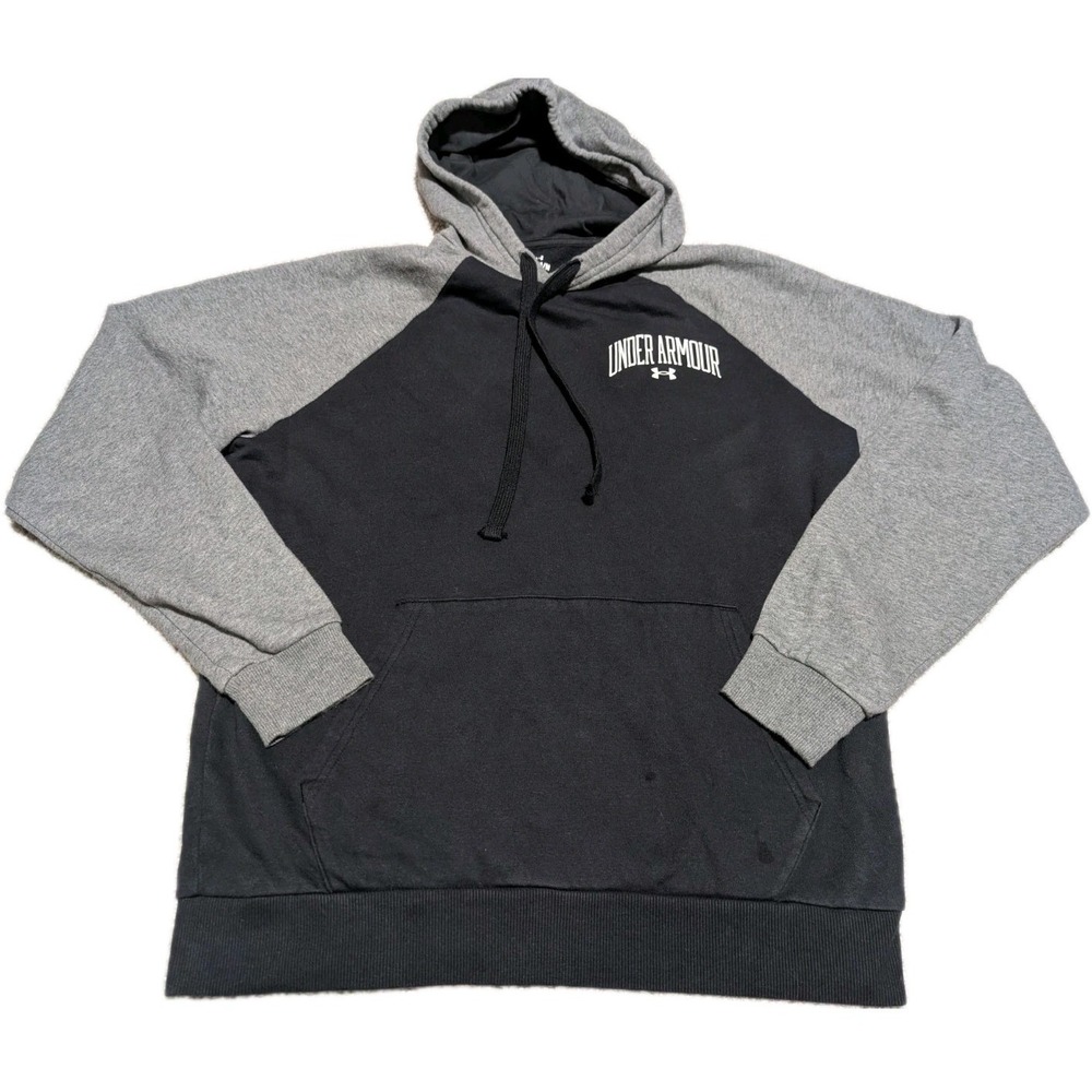 Under Armour hoodie Mens Medium Black & Gray Colorblock Wordmark Rival Fleece